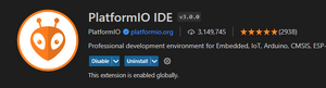 Visual Studio Code - verificare dacă PlatformIO este activată